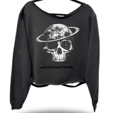 SATURN SKULL ROAD RASH SLASH X WIDENECK CROP BLACK SWEATSHIRT