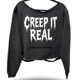 CREEP ROAD RASH SLASH X WIDENECK CROP BLACK SWEATSHIRT