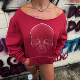 CONTOUR SKULL ROAD RASH SLASH X WIDENECK CROP RED SWEATSHIRT