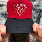 LOCALS ONLY RED BLACK CURVED TRUCKER HAT