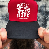 SHOW LOVE RED BLACK CURVED TRUCKER HAT