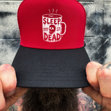 SLEEP DEAD RED BLACK CURVED TRUCKER HAT