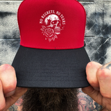 NO TEARS RED BLACK CURVED TRUCKER HAT