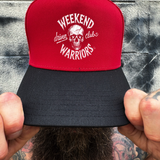 WEEKEND WARRIORS RED BLACK CURVED TRUCKER HAT