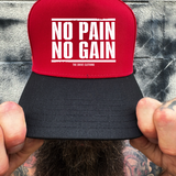 NO PAIN RED BLACK CURVED TRUCKER HAT