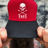 FAFO SKULL RED BLACK CURVED TRUCKER HAT