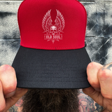 OLD SOUL RED BLACK CURVED TRUCKER HAT