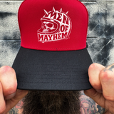MAYHEM RED BLACK CURVED TRUCKER HAT