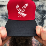 FREE SPIRIT RED BLACK CURVED TRUCKER HAT
