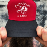 DRUNK CRAZY RED BLACK CURVED TRUCKER HAT