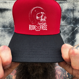 RIDE FREE RED BLACK CURVED TRUCKER HAT