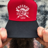 2 WHEELS RED BLACK CURVED TRUCKER HAT