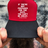 BE GREAT RED BLACK CURVED TRUCKER HAT