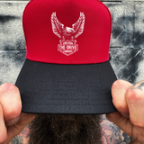 EAGLE RED BLACK CURVED TRUCKER HAT