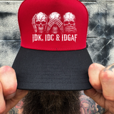 IDC RED BLACK CURVED TRUCKER HAT