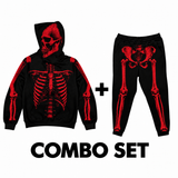 SKELETON HODDIE/SWEATPANT OVERSIZED PRINT RED COMBO SET