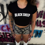 BLACK SHEEP CAP SLEEVE BABY RIB CROP TOP
