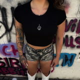 FU CAP SLEEVE BABY RIB CROP TOP