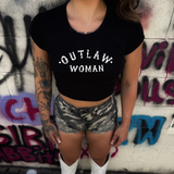 OUTLAW WOMAN CAP SLEEVE BABY RIB CROP TOP