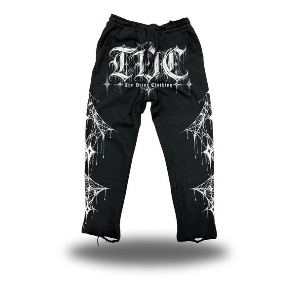 GOTHIC SPIDERWEB - ROAD RASH BLACK OPEN-BOTTOM SWEATPANTS