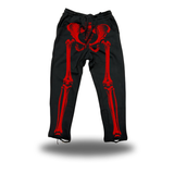 SKELETON ROAD RASH BLACK OPEN-BOTTOM SWEATPANTS - RED