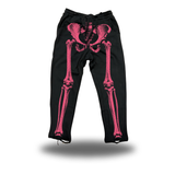SKELETON ROAD RASH BLACK OPEN-BOTTOM SWEATPANTS - PINK