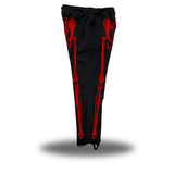 SKELETON ROAD RASH BLACK OPEN-BOTTOM SWEATPANTS - RED