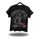 COMFORT GODDESS ROAD RASH OVERSIZED PRINT BLACK TEE