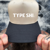 TYPE SHI BLACK & SAND CURVED BILL TRUCKER HAT