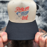 RIDE OR DIE BLACK & SAND CURVED BILL TRUCKER HAT