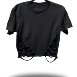 ROAD RASH FRONT SLASHED BLACK CROP TOP