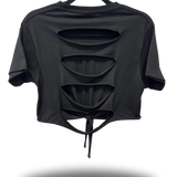 ROAD RASH FRONT TIE BLACK CROP TOP