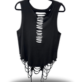 ROAD RASH FRONT CUT BLACK CROP TANK TOP