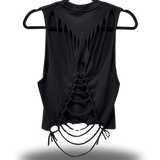 ROAD RASH BUTTERFLY CUT BLACK CROP TANK