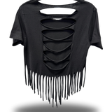 ROAD RASH FRINGE BLACK CROP TOP