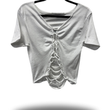 ROAD RASH V BRAIDED FRONT WHITE CROP TOP
