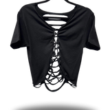 ROAD RASH V BRAIDED FRONT BLACK CROP TOP