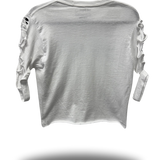 ROAD RASH FRONT FRINGE WHITE CROP TOP