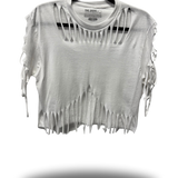 ROAD RASH FRONT FRINGE WHITE CROP TOP