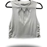 ROAD RASH WHITE HEART CUT AND SIDE BRAID BLACK CROP TANK
