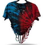 ROAD RASH RED BLACK & BLUE TIE DYE CROP TOP