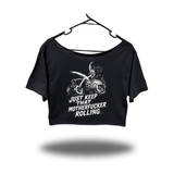 KEEP IT ROLLIN WIDENECK OVERSIZED BLACK CROP TOP