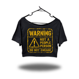 WARNING WIDENECK OVERSIZED BLACK CROP TOP