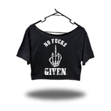 NO FUCKS GIVEN WIDENECK OVERSIZED BLACK CROP TOP *WHITE*