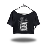 HORROR ADDICT WIDENECK OVERSIZED BLACK CROP TOP