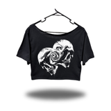 WARPED SKULLS WIDENECK OVERSIZED BLACK CROP TOP