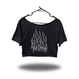 TDC FLAMES WIDENECK OVERSIZED BLACK CROP TOP