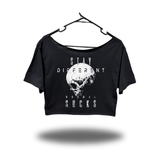 STAY DIFFERENT WIDENECK OVERSIZED BLACK CROP TOP