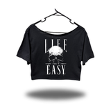 LIFE ISN'T EASY WIDENECK OVERSIZED BLACK CROP TOP