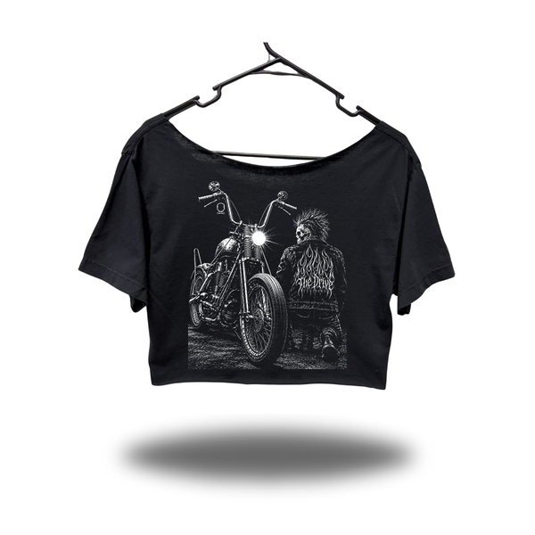 NIGHT RIDER WIDENECK OVERSIZED BLACK CROP TOP